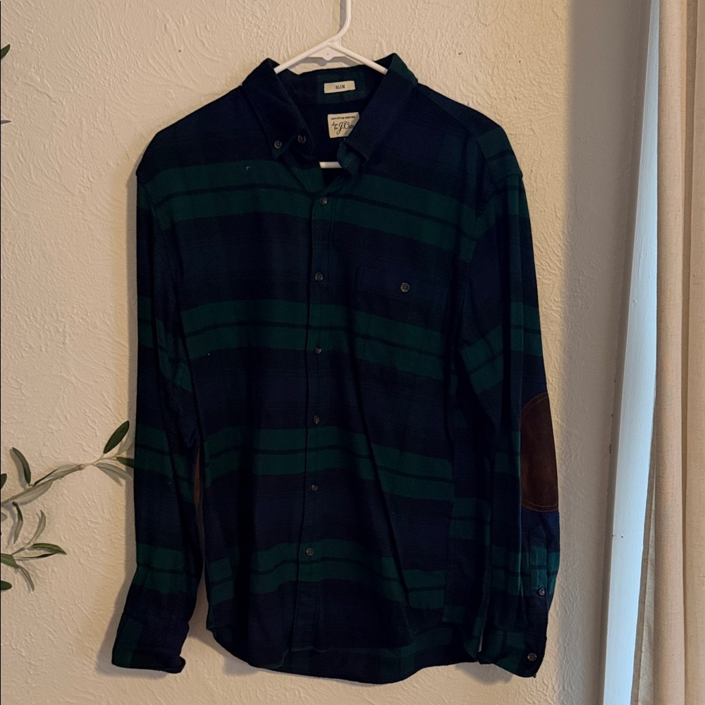J. Crew Dark Green and Black Plaid Shirt
